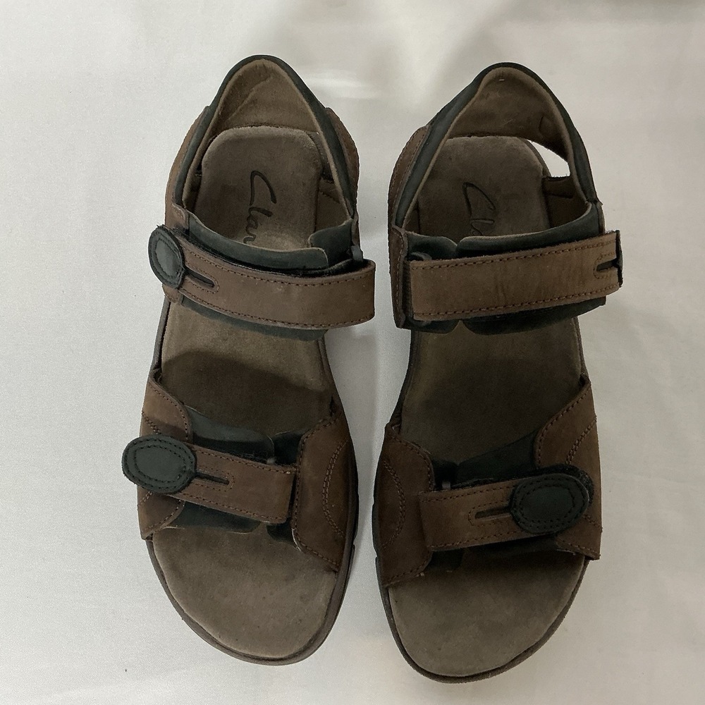 Clarks Active Air Leather Sandals Mens sz 10M Brown Fisherman Adj Stick Straps